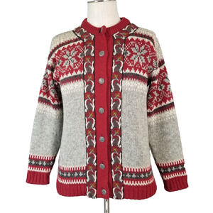 Fjord Fashion Norway Cardigan Sweater Mens 42 Large wool Knit Fair Isle vintage